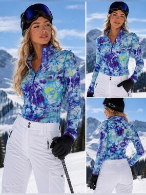 Snow Angel Cristal Quarter-Zip Performance Top - tier dye apres ski bunny